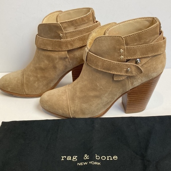 Rag & Bone Harrow Leather Ankle Boots Stone Suede Tan 38.5 EU 8.5 US Elevated - Picture 1 of 16